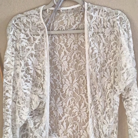 SHEER OPEN LACE WHITE ROBE with fringe detailed hem Never worn, no snags. XS/S - Picture 2 of 4